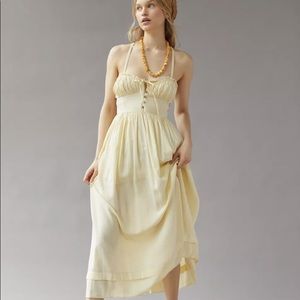 UO Cora Linen Open Back Midi Dress